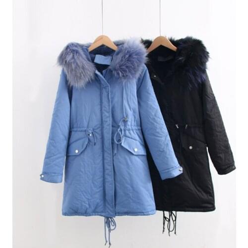 Fad New Rabbit Hair Liner Parker Vogue Adjustable Waist Fur Collar Winter Jacket Women Medium Long Hooded Parka Padded Coat