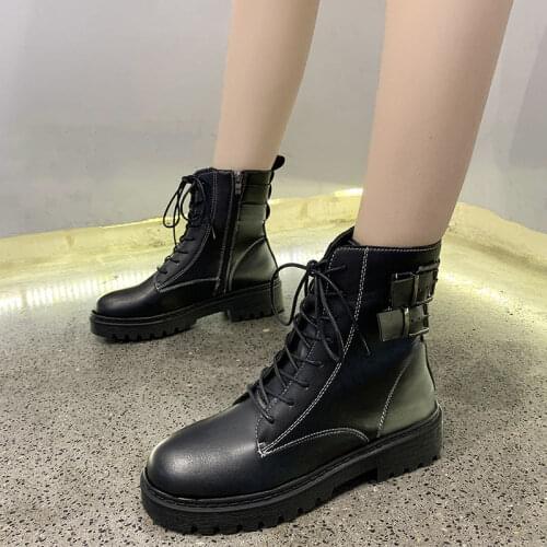 Women Boots High Platform Ankle Shoes Chunky Woman Leather Motorcycle Ladies Fashion Women Boots Martins 2021 Big Size