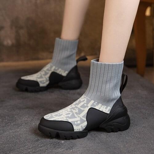 Women Sneakers Woman Slip On Sock Shoes Female Warm Casual Sneakers Ladies Black Chunky Sneakers Fur Platform Boots Trainers New