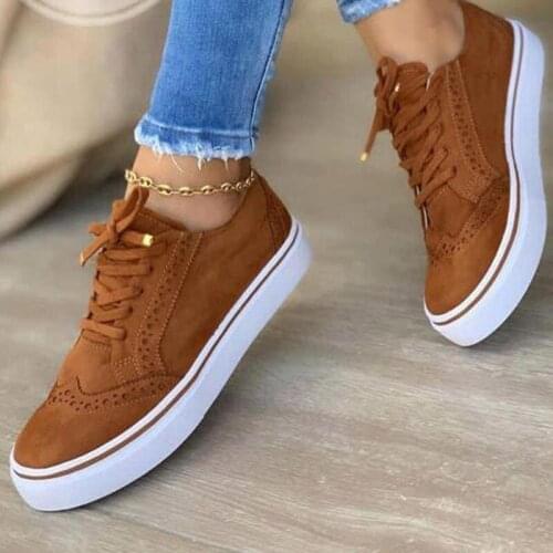 2021 Women Flats Womens Casual Lace Up Shoes Female Platform Suede Footwear Ladies Comforts Breathable Vulcanized Zapatos Mujer