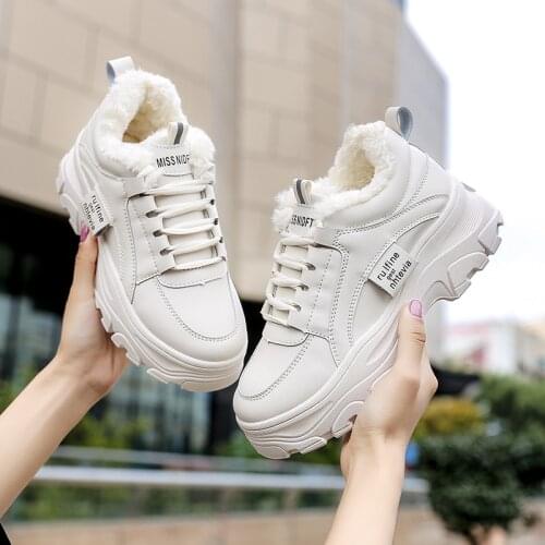 Swyivy Fur Whtie Shoes Women Winter Platform Sneakers Plush Fur 2020 New Snow Shoes Warm Fur White Sneakers for Womens
