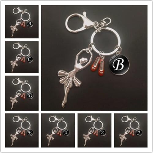 Ballerina keychain female elegant ballet dance dancing art keychain A-Z letter keychain fashion dancer jewelry gift