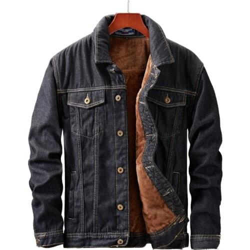 Winter Men Thick Jackets and Coats Warm Fleece Denim Jacket Fashion Mens Black Vintage Men Coat Plus Large Size M-5XL