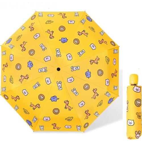 Automatic Umbrella Rain Women Cartoon Print Sunscreen Folding Umbrellas Windproof Anti UV Parasol Pocket Paraguas