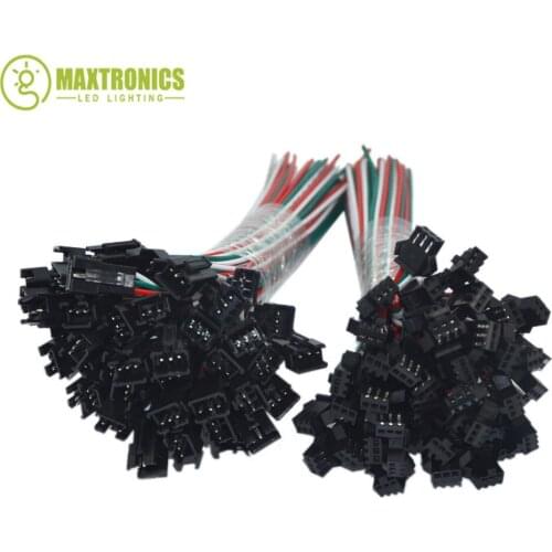 100 Pairs 3 Pin JST SM Connectors For WS2812B WS2811 WS2812 RGB LED Strip Tape Female to Male Free shjipping