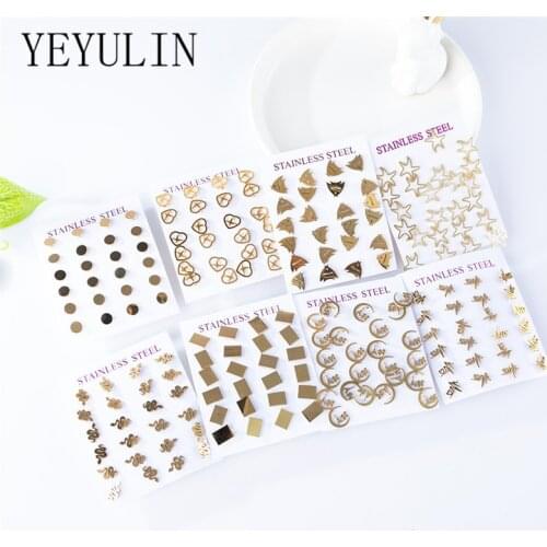 12pairs/Set Cross Lock Butterfly Stud Earrings Set For Women Girls Stainless Steel Geometry Jewelry Ear Stud Earrings Accessory