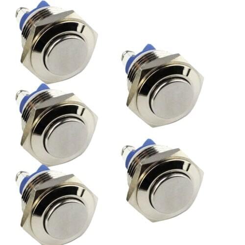 5Pcs 16mm Raised Top Start Horn Momentary Metal Push Button Switch Stainless