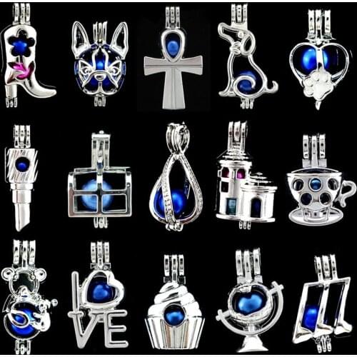 5Pcs Cross Castle Cupcake Dog Paw Pearl Cage Bead Cage Essential Oil Diffuser Locket Pendant Jewelry Making Oyster Pearl