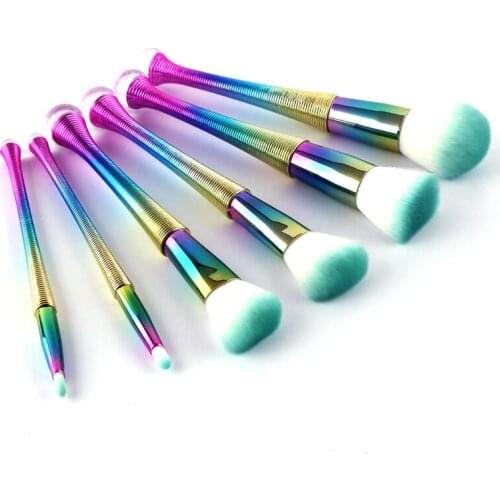 High quantity soft blue synthetic hair colorful 6pcs makeup brush set beautiful plastic handle brushes tools