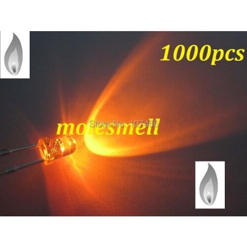 Free shipping 1000pcs 3mm Orange Candle Light Flicker Ultra Bright Flickering orange LED Leds 3mm water clear candle led