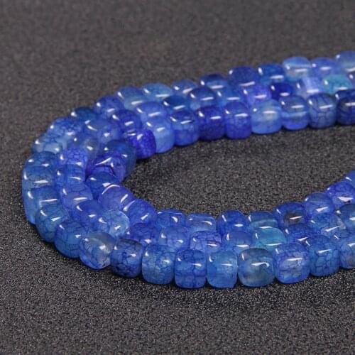 Dark Blue Natural Stone Agates Beads 6-8mm Square Cube Agat Loose Spacer Beads for Jewelry Making Bracelet Necklace 15" Strand