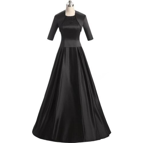 Black Mother of The Bride Dresses with Jacket O-neck Sleeveless Formal Party Gowns Satin Appliques Mother Dresses for Wedding