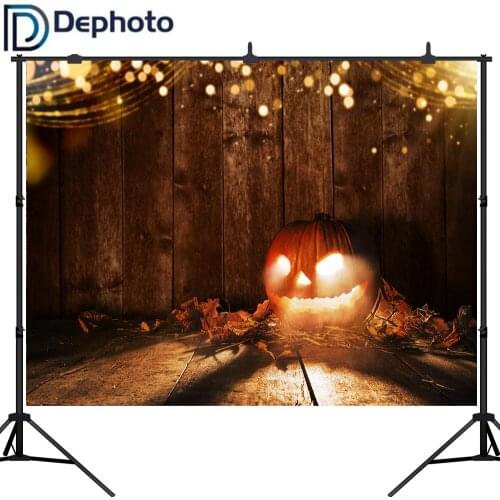 Dephoto Photography Background Pumpkins Wooden Floor Halloween Festival Party Holiday Children Backdrop Studio Props