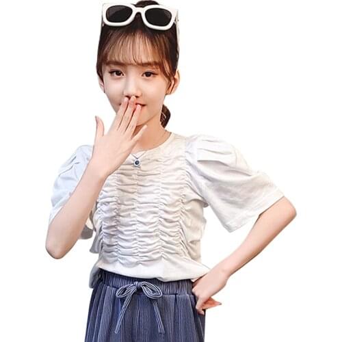 Childrens T-shirts Pull Sleeve T-shirts Girl Casual Style Child T-shirt Summer Kids Clothes Girls 6 8 10 12 14