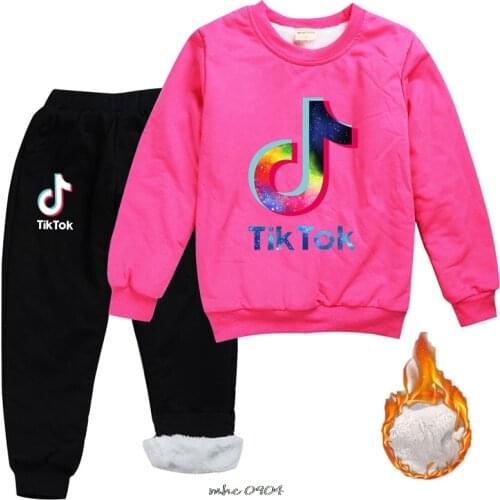 Tik Tok Childrens Tracksuit Winter Warm Thicken Cotton Toddler Girls Clothes Set Boys Thickened Zipper Outdoor Sportswear