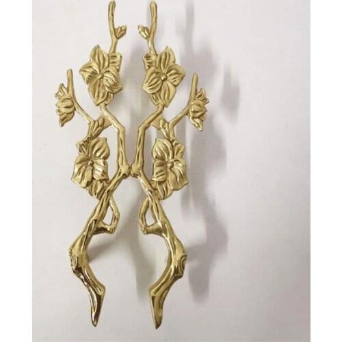 Double hole Brass branches Handle Gold Copper Drawer Bedroom Cabinet Door Knob Wine Cabinet Bookcase Closet Pulls