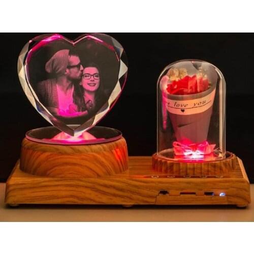 Character photo custom music box 3D lighting gift bluetooth speaker with carved corner love crystal music box