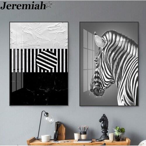 Geometric Animal Canvas Painting Black and White Zebra Poster Picture Print Wall Art Modern Home Living Room Decoration Gift
