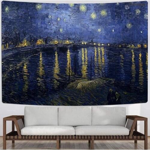 Famous Painting Oil Painting Tapestry Starry Sky Countryside Wall Hanging Tapestries For Living Room Bedroom Dormitory Tapestry