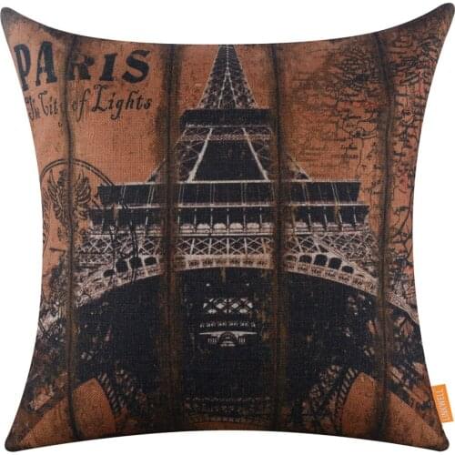 LINKWELL 45x45cm Vintage Wood Slat American Style Paris Eiffel Tower Decorative Pillowcase Burlap Cushion Cover Home Supplies