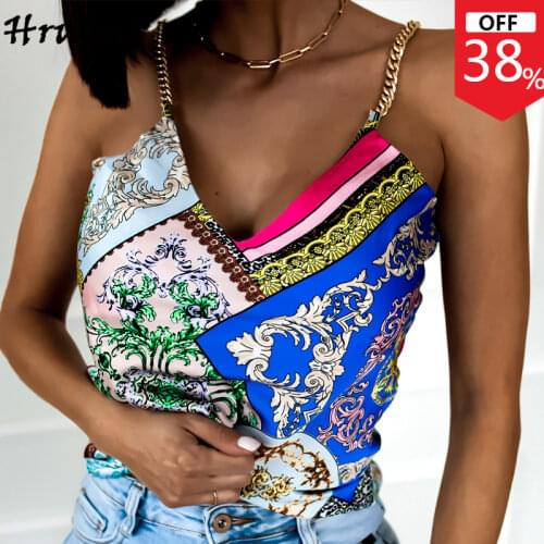 Wholesale&dropshipping Tanks Camis Print Fashion Backless Sling Tops Summer V Neck Casual Streetwear Vests for Women Whith Chain