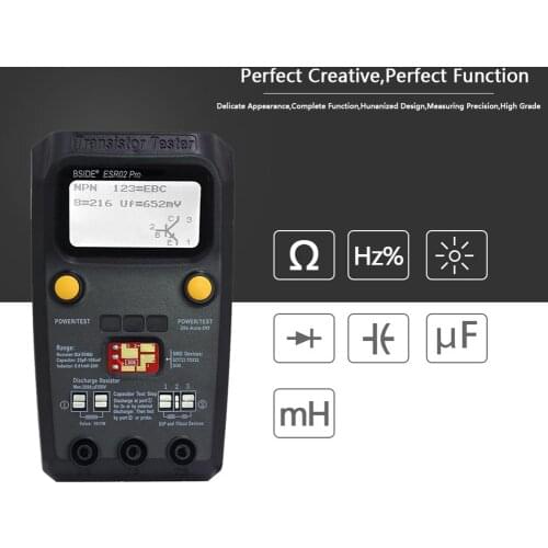 BSIDE ESR02 pro Multi-purpose Transistor Tester Diode Triode Capacitance Resistor Meter MOS/PNP/NPN SMD Tester