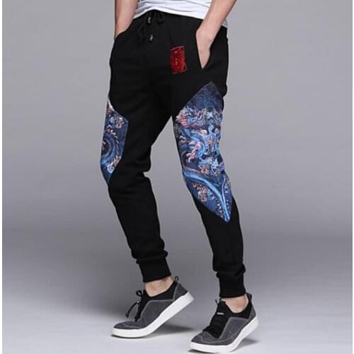 Chinese style print personality fashion men pants national harem pant men feet trousers pantalones hombre cargo pantalon homme