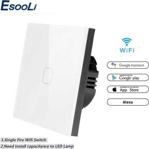EsooLi EU Standard 1/2 Gang Tuya/Smart Life/ewelink WiFi Wall Light Touch Switch for Google Home Amazon Alexa Voice Control