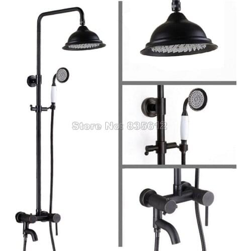 Wall Mounted Bathroom Black Oil Rubbed Luxury Rain Shower Faucet Set W/ Hand Spray / Single Handle Bathtub Mixer Taps Wrs364