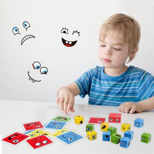 New Montessor Educational Wood Toys For Over Three Years Face Change Cube Board Game For Adult Family Puzzle Cube Toys