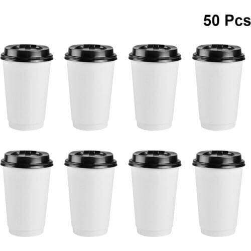 50pcs Disposable Coffee Cups Insulation Takeaway Double-layer Paper Cup with Lid (8oz, 280ml)