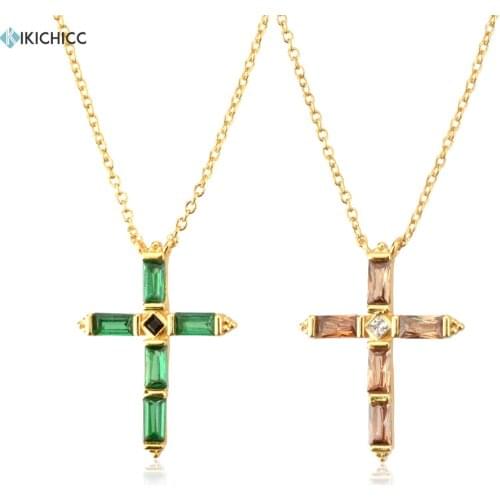 KIKICHICC 925 Sterling Silver Colorful Cross Pendant Necklace Long Chain Jewelry Fine Crystal Luxury Zircon Rock Punk Jewels