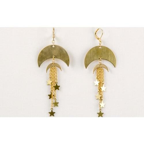 Double Moon & Star Earring Moon and Star Earrings, Dangle Earrings, Celestial Earrings , Moon& Star,Celestial Gift