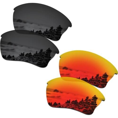 SmartVLT 2 Pairs Polarized Sunglasses Replacement Lenses for Oakley Mainlink Stealth Black and Fire Red