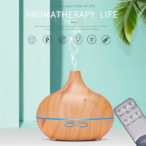 Humidifier Aromatherapy For Home 550ml Wood Grain Aroma Diffuser 7 Color Changing LED Light Freshener Breather Mist Generator