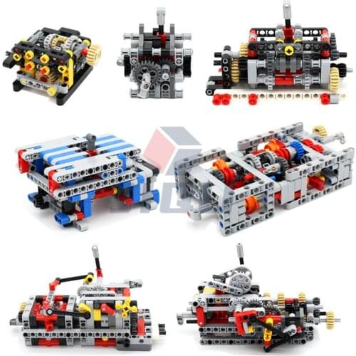MOC High-tech parts All Kind of Multi-speed Engine Gearbox Set Model Building Blocks Bricks Compatible with Motor PF Set DIY Toy