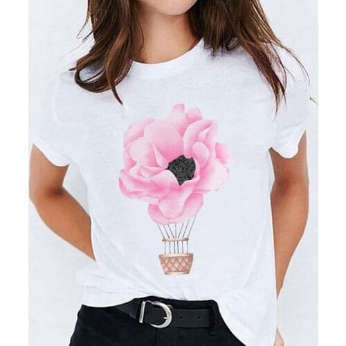 Lady T-shirts for Women Cartoon Flower Floral Love Short Sleeve Ladies Print Top Womens Stylish T Shirt Ladies Tee T-Shirt