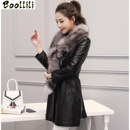 Boollili Real Leather Jacket Genuine Sheepskin Coat Women Clothes 2020 Fox Fur Collar Cotton Liner Coat Winter Coat Women