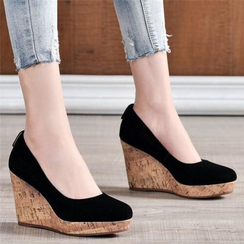2020 Casual Shoes Women Genuine Leather High Heel Pumps Shoes Female Low Top Platform Wedges Ankle Boots Ladies Mary Jane Shoes
