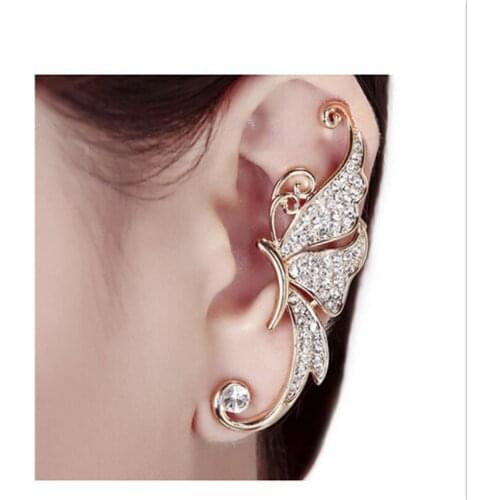New Arrival Fashion High Quality Left Earrings Crystal Animal Butterfly Ear Clip Piercings Bohemia Ear Cuff Women Jewelry gift