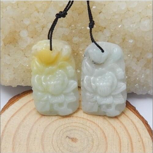 Carved Flower Natural Stone Handmade Fashion Earrings For Women 31x19x5mm 7.3g