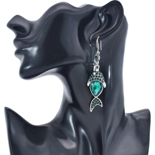 Personality Red Fox Green Fish Animal Earrings European And American Exaggerated Rhinestone Fashion Ladies Earrings Jewelry