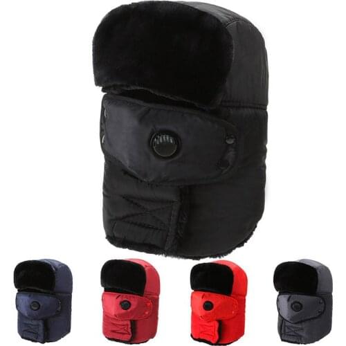 Winter Thermal Thicken Earmuffs Caps With Mask Warm Bomber Hats For Men Women Windproof Face Protection Ski Cap Dad Hat