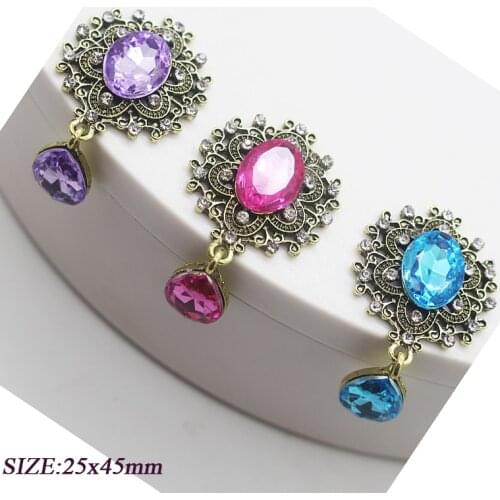 10pcs/Lot 46mm*25mm Retro Rhinestone Pendants Buttons for Wedding Decoration Metal Brooch Hair Bow DIY Jewelry Craf