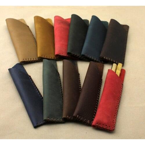 15x5cm mini fashion genuine leather 2-pens pen pencil bag loop stationery organizer accessories school office supplies 1139