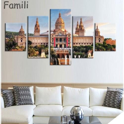 Spain architecture canvas painting 5Pieces wall art scenery picture Home Decorative Art Picture Paint on Canvas Prints