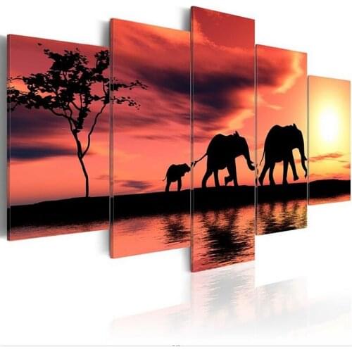 5 Pieces Giraffe Elephant Landscape Prints Painting Canvas Poster Modular Pictures Home Decor Modern Wall Art paintings