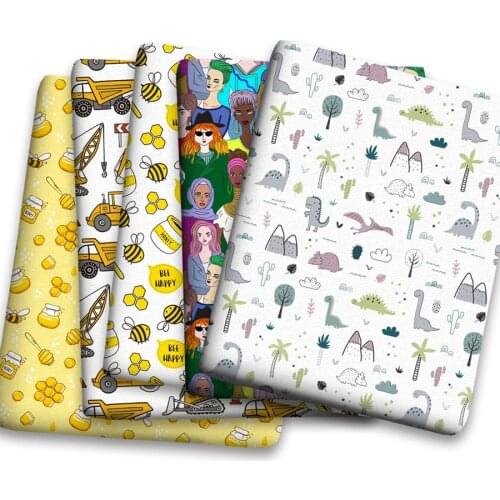 50*150cm Car Bee Dinosaur Cartoon Pattern Printed Leather Polyster Cotton Liverpool Bullet Fabric for DIY Handmade Half Yards