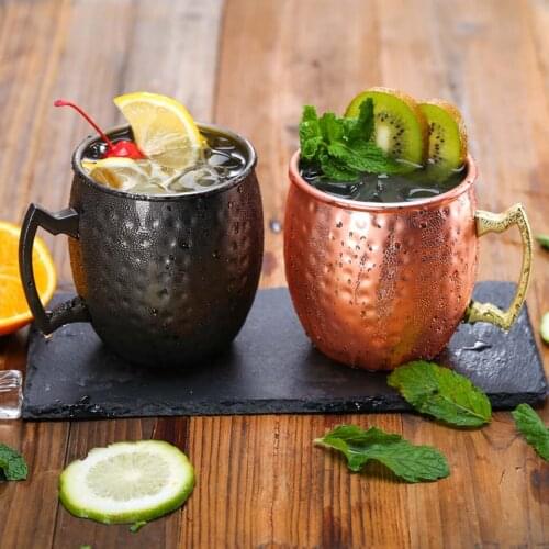 550ML Moscow Mule Mugs Hammered Plated Copper Mug Stainless Steel Beer Cup For Tea Metal Travel Coffee Mugs And Cups