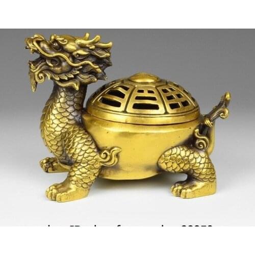 5 China Brass Copper Yuanbao Wealth Dragon turtle Tortoise Incense Burner Censer